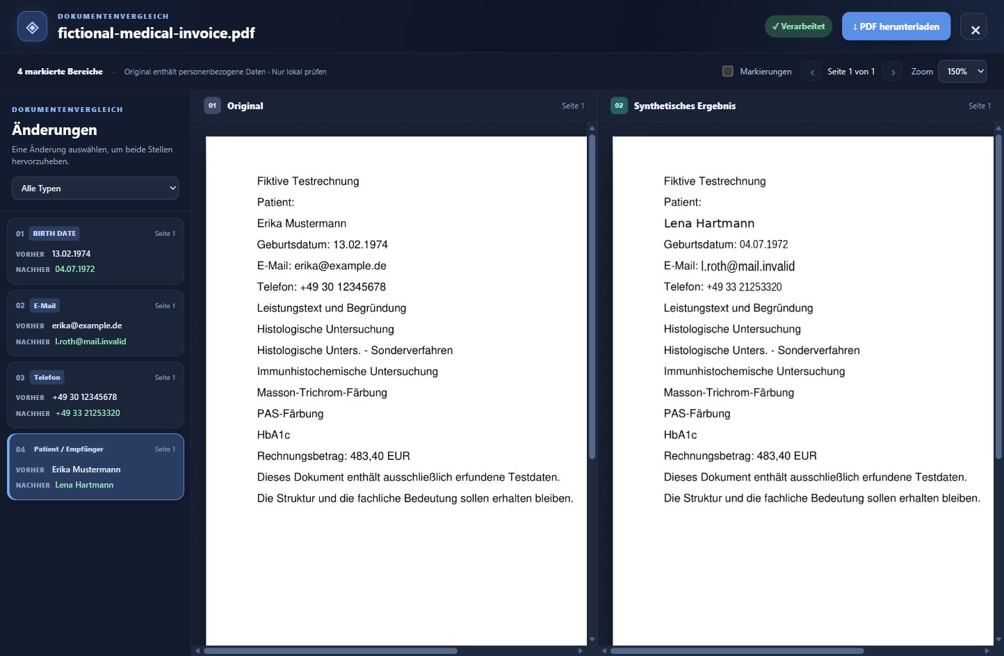 Actual CoverTwin comparison using an entirely fictional test document